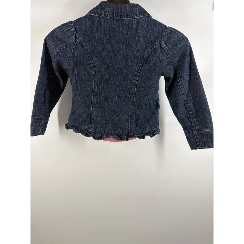 Vintage Gymboree Girls Dark Wash Denim Floral Embroidered Ruffle Jacket
